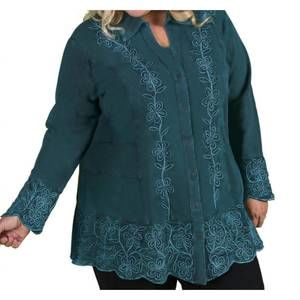 NEW ON THE PLUS SIDE dartmouth long sleeve embroidered tunic - plus in deep sea
